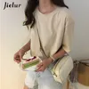 Jielur camiseta 15 cor sólida básica t mulheres ocasional o-pescoço harajuku verão coreano moderno hipster branco tshirt s-xl 210623