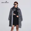 Zirunking gebreide echte zilveren bontjassen mode jas gestreepte stijl outfit vrouw voor herfst ZCW-02YL 211124