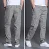 Zipper Cargo Pants Men Pocket OutDoor Full Length Pants Male Summer Straight Trousers Homme Loose Cotton Casual Pants Grey P0811