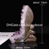 2 sztuk Piękny Naturalny Druzy Agate Geode Kwarcowy Kryształ Ametyst Grono Carving Fairy Dziewczyna z skrzydłem Butterfly Totem Home Office Desk