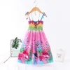 Girls Beach Suknie Lato Sling Floral Bohemian Plaża Princess Sukienka z Naszyjnik Prezent Dla Dziewczyn 2-12 lat Dzieci Dresses Q0716