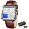 Lige 2021 Top Marka Luxury Mens Zegarki Square Digital Sports Quartz Wrist Watch dla Mężczyzn Wodoodporny Stopwatch Relogio Masculino Q0524