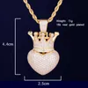 Crown Heart Necklace Pendant Gold Colore Gold Plionato AAA Cubic Zircic maschi's Women Hip Hop Rock Jewelry X0707