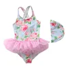 33 Styles Kinder Cartoon Pferd Blumen -Schwimmhäuten mit Mütze Badebekleidung Mädchen Badeanzüge BodySuit Kid Bikini Ruffle Strand Sport Bathin6110882