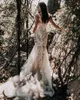 2021 Country Lace Mermaid Wedding Dresses Bridal Gowns Straps Sexy Illusion Appliqued Beads Long Boho Beach Bride Dress Custom Made