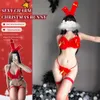 Sexy Cute Bunny Menina Mulheres Natal Cosplay Cosplay Lingerie Curva de Pelúcia Três Ponto Halter Bra Set Paixão Tentação Biquini Novo Y0913