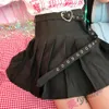 Harajuku Punk Stil Kalp Şekli Kemer Pileli Etek Kadın Kızlar Beyaz Pembe Siyah Yüksek Bel Mini Etekler Seksi Moda Sashes Etek 210309