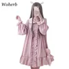 Woherb Robe D'été Femmes Harajuku Rose Dames À Volants En Dentelle Patch Kawaii Robes Lolita Cosplay Doux Lâche Vestidos 21092 210309