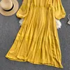 Vintage Embroidered Long Dress Women Red/Yellow/White Vestidos Female Puff Sleeve Loose Robe Ladies Vacation Beach 2021 New Y0603