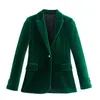 TRAF Za Green Blazer Women Long Sleeve Velvet Woman Office Casual Button Jacket Fashion Loose Autumn Female Suit 211122