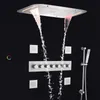 Conjunto de misturador de chuveiro de níquel escovado 71x43 cm LED Termostático Cachoeira Termostática Cacho