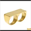 Band Mens Two Fingers Double Boys Gold-Color 316L Stainless Steel Metal Ring Hiphop Punk Style Jewelry Rings Drop Delivery 2021 A1Kye