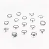 S2586 conjunto de anéis de junta de joias da moda com strass coroa empilhamento anéis anéis midi conjunto 17 pçs/conjunto