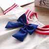Summer Girl Clothes Sets 2Pcs Fashion Navy Short Sleeve +Pleated Skirt Kids Suit Cute Toddler 210611