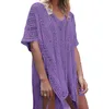 Women's Crochet Blouse Dress Beachwear Bathing Suit Sexy Bikini Swimsuit Cover Ups Swimwear Oversized Drawstring Shirt 10colors