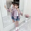 Blouses voor meisjes plaid patroon blouse meisje zakken kinderen casual stijl schooluniform 210527