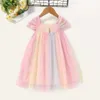 Micol Emriy Princess Dress Kids 100% bomull Gaze Birthday Party Dress Baby Girls Färgglada Rainbow Kids Dress Girls Gift 0-6 Ye Q0716