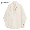 Yitimuceng Striped Lace Up Blouse Women Button Shirts Loose Spring Fashion Long Sleeve Turn-down Collar Casual Tops 210601