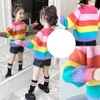 Dzieci Swetry Rainbow Staped Girls Cardigan Grube Ciepłe Jesienne ubrania zimowe dla 6 8 10 12 14 210527