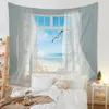 Tapeçarias Windows Seascape tapeçaria parede pendurado pano de pano de pano de pano boho home decor gaivota tecido