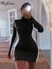 Hugcitar Satin réfléchissant femmes manches longues pull sur Mini robe moulante Sexy fête élégant 2021 noël Club mince concis Y1204