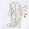 Japanse kimono gewaden voor vrouwen 100% katoen Grepe badjas lente herfst nachtkleding lange mouw nachthemd plus size dressing jurk 210901
