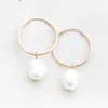 Gold Filled Hoop Earrings Handmade Natural Pearls Jewelry Circle Boho Brincos Pendientes