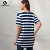 Damen-T-Shirt, Line-T-Shirt, trendiger Aufdruck, Damen-T-Shirt, V-Ausschnitt, kurze Ärmel, Street-Style, Übergröße