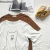 Mozuleva Chic Cartoon Bear Bomull Kvinnor T-shirt Sommar Kortärmad Kvinna T-shirt Vår Vit O-Hals Topp Tees 100% 210720