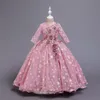 2020 Ny Princess Lace Dress Kids Långärmad Polka Dot Blomma Broderi Klänning För Flickor Pagant Formell Ball Gown Kostym