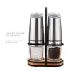 2Pcs Black Electric Pepper Mill with Bracket Salt and Grinder Set Stainless Steel Gravity Automatic Spice Kitchen 210712