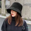 Cappello da pescatore ripiegabile da donna invernale a doppia faccia in tinta unita in finto pile a tesa larga con protezione solare ripiegabile