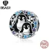 BISAER 925 Sterling Silver Penguin Family Love Charms Animal Beads fit Bracelet Beads for Silver 925 Jewelry Making ECC992 Q0531