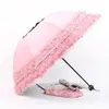 Dentelle Parapluie Soleil Femme Parasol UV Déesse Princesse Compact Portable Trois Pliage Double Usage Pluie Dame Parapluies