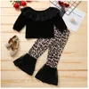 Kids Girls Fashion Clothing Sets Autumn Baby Girl Leopard T-Shirt Tops Leather Skirt Outfits Children