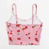 Sexy Tank Top Pink Crop Tops Women Summer Camis Camisole Fashion Cherry Print Casual Tube Top Female Sleeveless Cropped Vest New Y0622