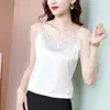 Kore kadın gömlek kadınlar için şifon bluzlar kolsuz kadın üst beyaz v yaka temel kadın tops ve 210604 oymak