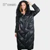D`oceroファッション緩い女性の冬ダウンジャケットフード付き暖かい冬コート大型パーカー女性ビッグポケットロングオーバーコート211130
