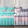100% Bomull Pastoral Blomma Tryckt 4PCs Sängkläder Plaid Stripe King Size Duvet Cover Set Single Double Queen Soft Bed Sheets C0223