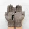 Fem fingrarhandskar Wepbel Kvinnor Knitting Wool Autumn Winter Outdoor Håll varmt kallt skyddsförtjockning Kattunge och fisk tryckt