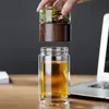 Tasse à thé en verre de séparation thé-eau, gobelets à Double couche avec passoire portable