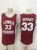 Cheap Men's #33 Bryant Lower Merion Headgear Maroon High School Retro basketball Jersey S-XXL