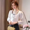Kore Kadınlar Bluzlar Beyaz Gömlek Kadın Uzun Kollu Bluz Kare Yaka Şifon Gömlek Bayanlar Tops Artı Boyutu 210531
