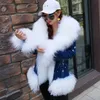 고급스러운 모피 칼라 데님 코트 겨울 캐주얼 따뜻한 패션 짧은 재킷 210923 줄 지어 자연 양모