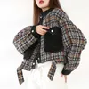 [EAM] Tweed Denim Plaid Short Cotton-Padded Coat Långärmad Fit Fit Kvinnor Parkas Mode Höst Vinter 1Z82205 211018