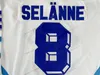 Nikivip Custom Retro Teemu Selanne #8 Team Finland Hockey Jersey zszywana biały niebieski rozmiar S-4xl Dowolne nazwisko i numer najwyższej jakości koszulki