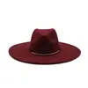 Autumn Winter Simple wool 9CM Wide Brim Big Fedoras Ladies hat solid Classic fedoras cap men women panama jazz hat