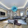 Modern Lamp Blown Glass Chandeliers Light LED Bulb 24 Inches Blue Green Shades Chihuly Luxury Round Ceiling Pendant Lamps for Kitchen Living Room Loft Bedroom