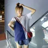 Femmes T-shirts O-cou à manches courtes coréen lâche Tops été femme Casual Colorblock Patchwork étudiant Tee faux deux pièces T200616