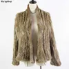 Dzianiny Rabbit Fur Kurtka Popuplarar Moda Futro Kurtka Zimowa Fur Coat Dla Kobiet * Harppihop 210816